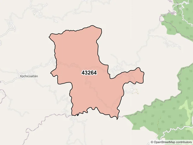 Mapa del código postal 43264, Xochicoatlán, Hidalgo