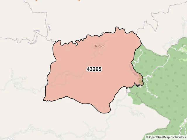 Mapa del código postal 43265, Xochicoatlán, Hidalgo