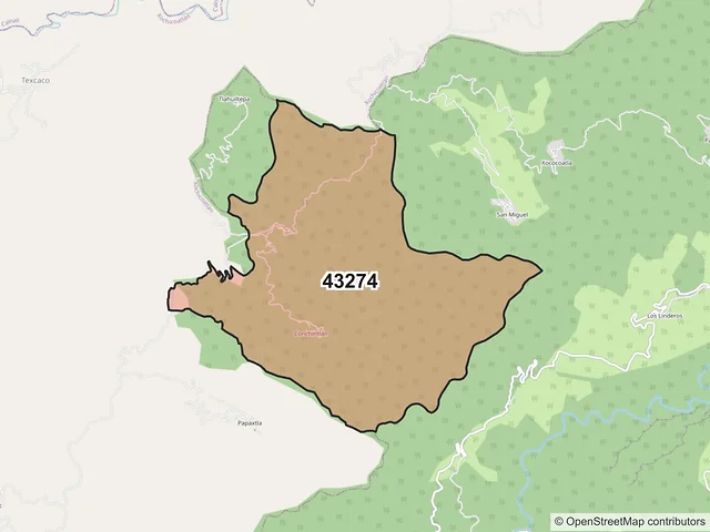 Mapa del código postal 43274, Tianguistengo, Hidalgo