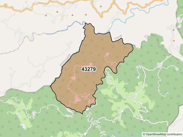 Mapa del código postal 43279, Tianguistengo, Hidalgo
