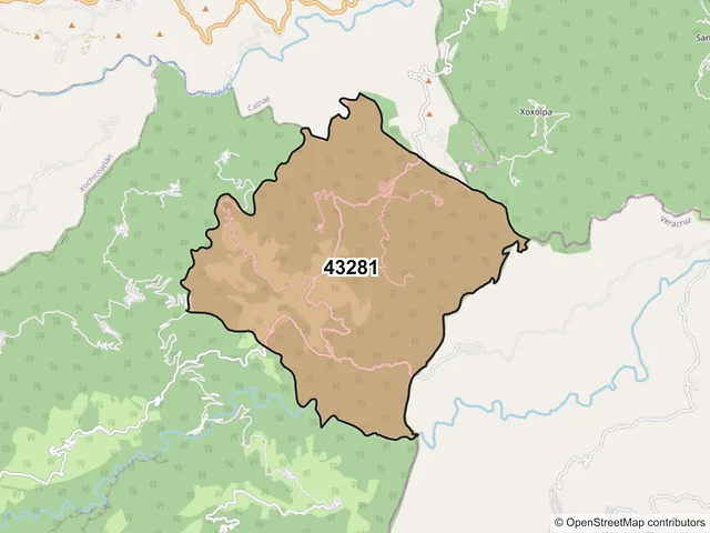 Mapa del código postal 43281, Tianguistengo, Hidalgo