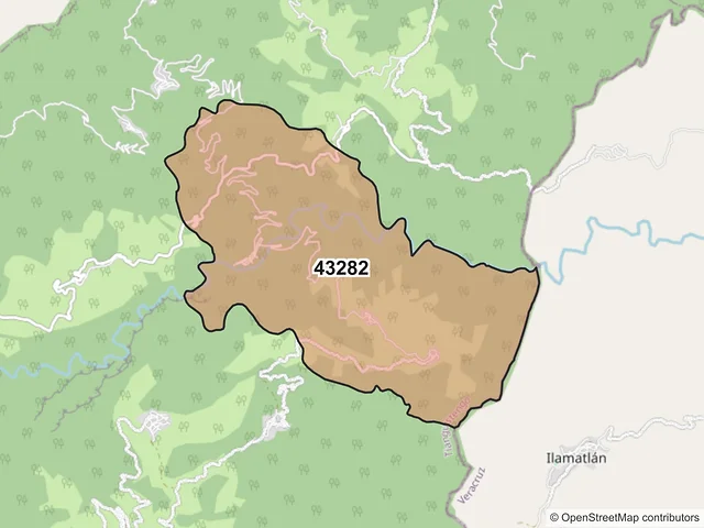 Mapa del código postal 43282, Tianguistengo, Hidalgo