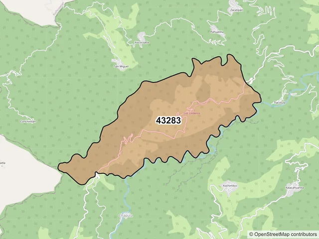 Mapa del código postal 43283, Tianguistengo, Hidalgo
