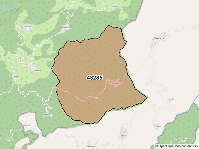 Mapa del código postal 43285, Tianguistengo, Hidalgo