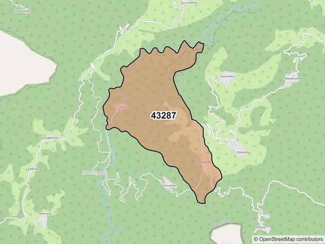 Mapa del código postal 43287, Tianguistengo, Hidalgo