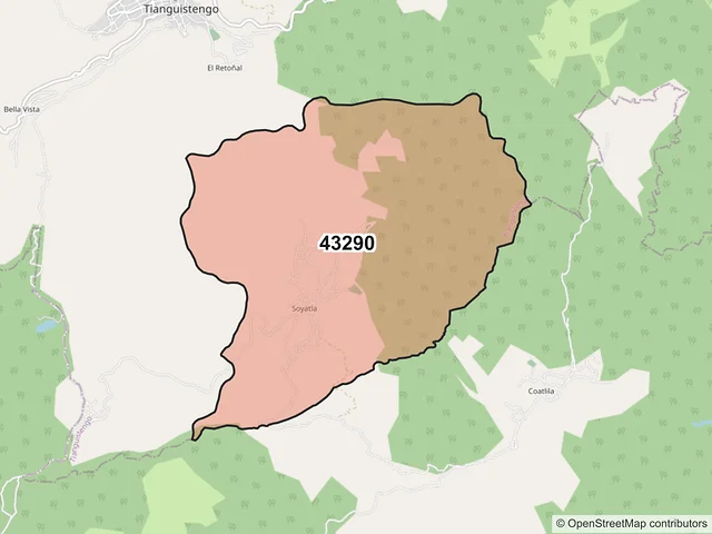 Mapa del código postal 43290, Tianguistengo, Hidalgo