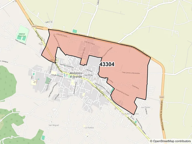 Mapa del código postal 43304, Atotonilco el Grande, Hidalgo