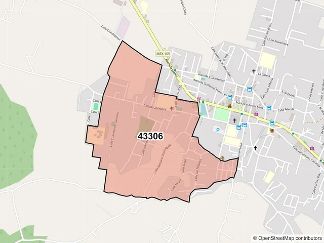 Mapa del código postal 43306, Atotonilco el Grande, Hidalgo