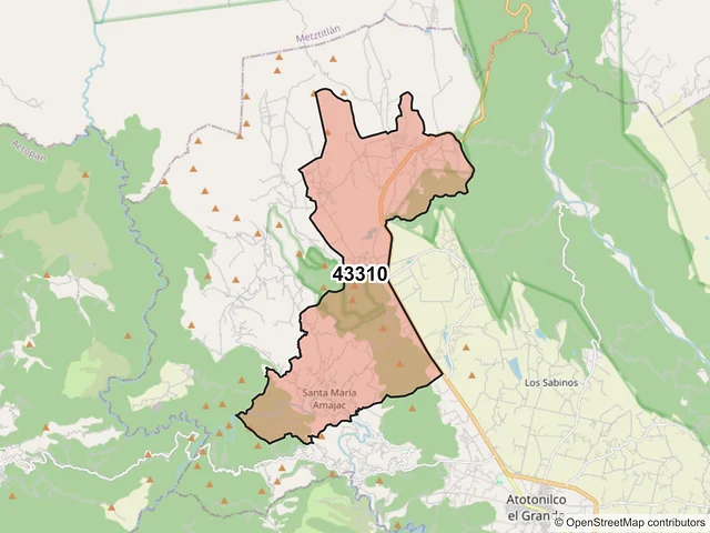 Mapa del código postal 43310, Atotonilco el Grande, Hidalgo
