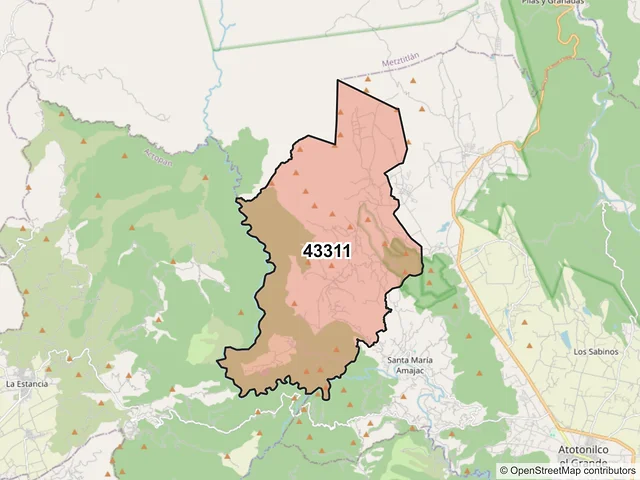 Mapa del código postal 43311, Atotonilco el Grande, Hidalgo