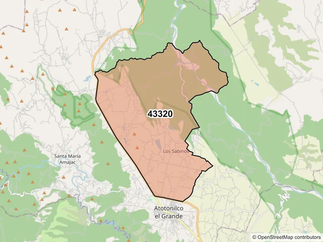 Mapa del código postal 43320, Atotonilco el Grande, Hidalgo