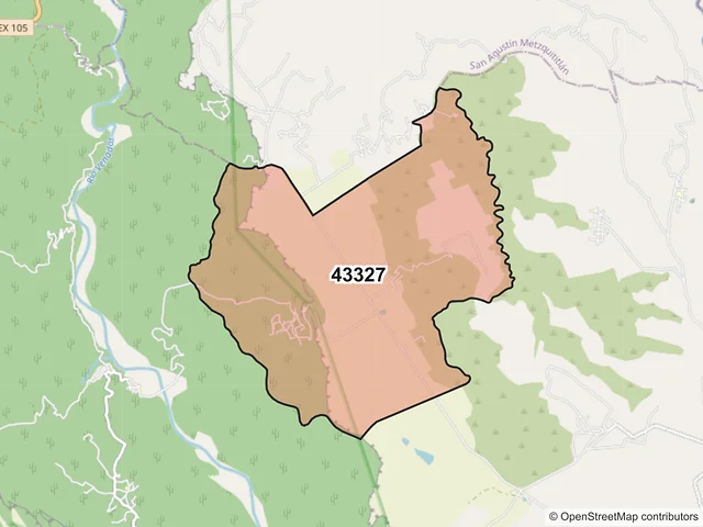 Mapa del código postal 43327, Atotonilco el Grande, Hidalgo