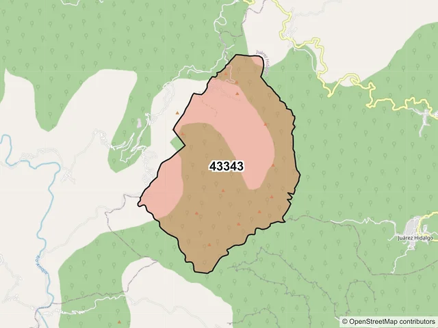 Mapa del código postal 43343, Eloxochitlán, Hidalgo