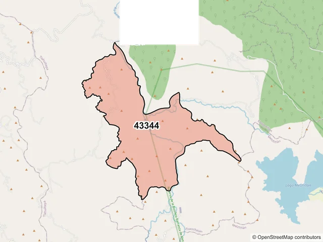 Mapa del código postal 43344, Eloxochitlán, Hidalgo