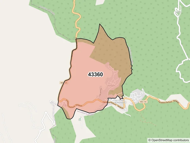 Mapa del código postal 43360, Metztitlán, Hidalgo
