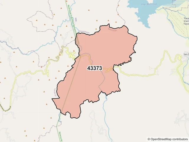 Mapa del código postal 43373, Metztitlán, Hidalgo