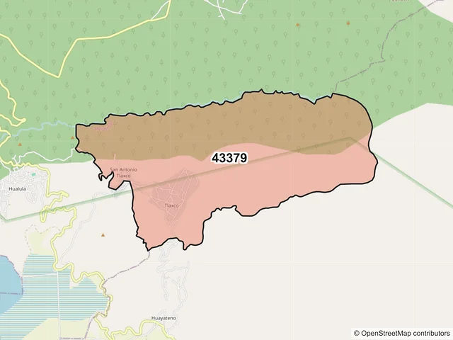 Mapa del código postal 43379, Metztitlán, Hidalgo