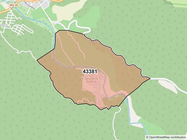 Mapa del código postal 43381, San Agustín Metzquititlán, Hidalgo