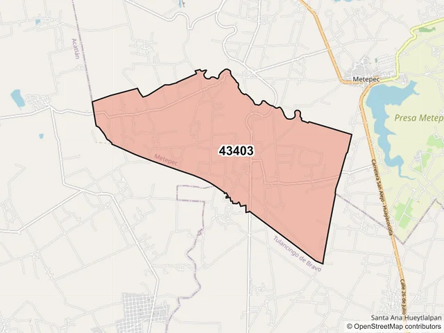 Mapa del código postal 43403, Metepec, Hidalgo