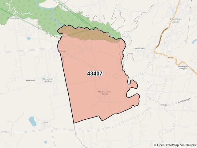 Mapa del código postal 43407, Metepec, Hidalgo