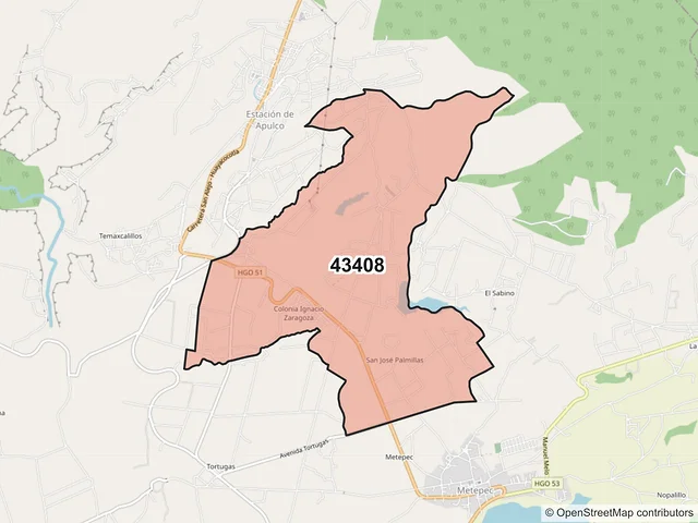 Mapa del código postal 43408, Metepec, Hidalgo