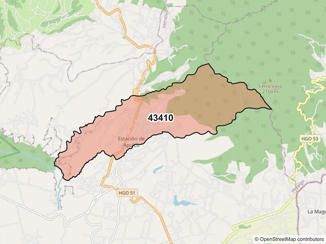 Mapa del código postal 43410, Metepec, Hidalgo