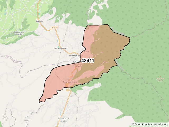 Mapa del código postal 43411, Metepec, Hidalgo