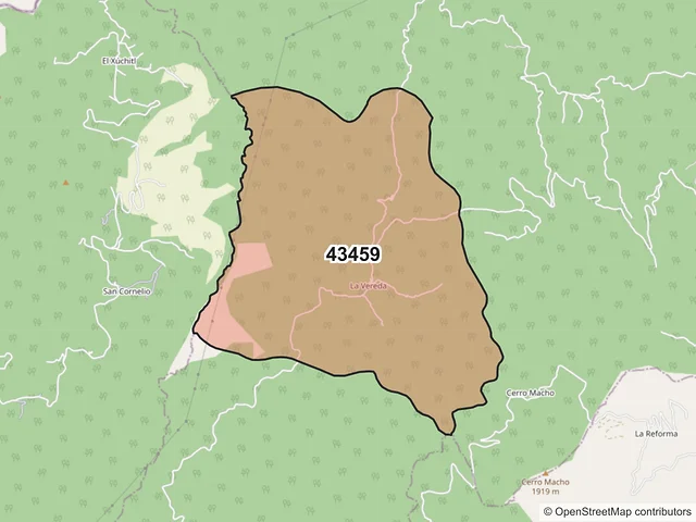 Mapa del código postal 43459, San Bartolo Tutotepec, Hidalgo
