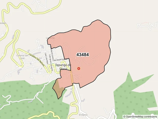 Mapa del código postal 43484, Tenango de Doria, Hidalgo