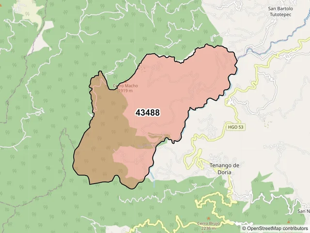 Mapa del código postal 43488, Tenango de Doria, Hidalgo