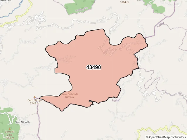 Mapa del código postal 43490, Tenango de Doria, Hidalgo