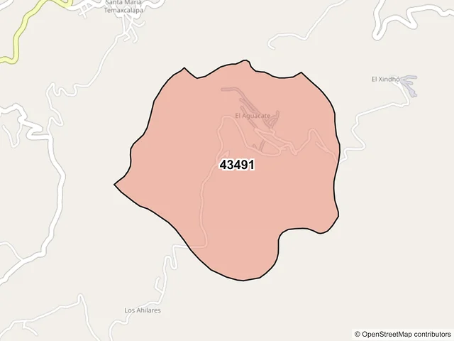 Mapa del código postal 43491, Tenango de Doria, Hidalgo
