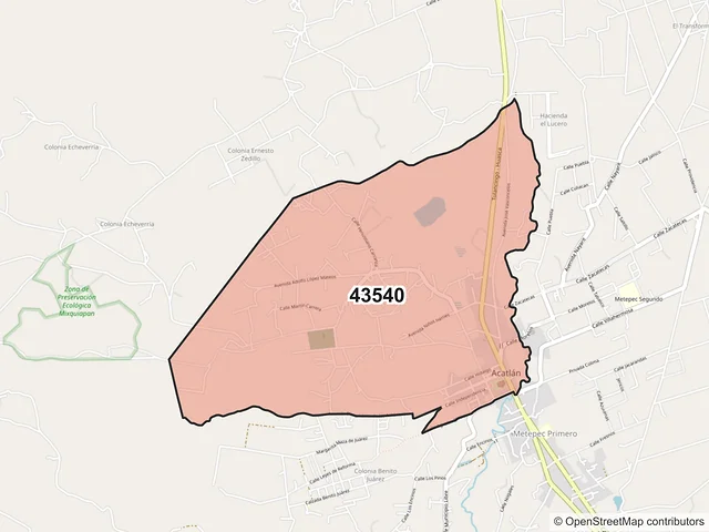 Mapa del código postal 43540, Acatlán, Hidalgo
