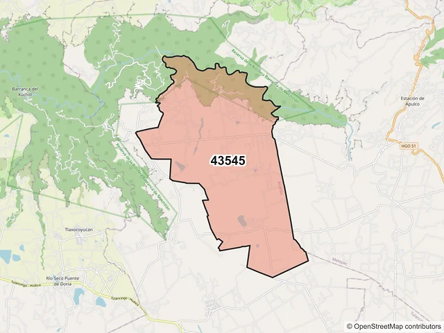 Mapa del código postal 43545, Acatlán, Hidalgo