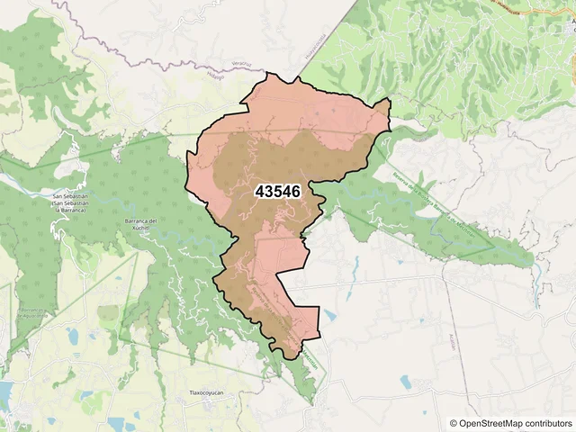 Mapa del código postal 43546, Acatlán, Hidalgo
