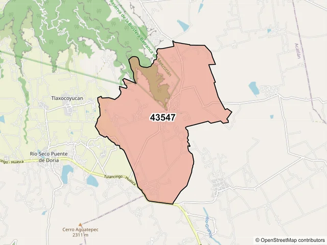 Mapa del código postal 43547, Acatlán, Hidalgo