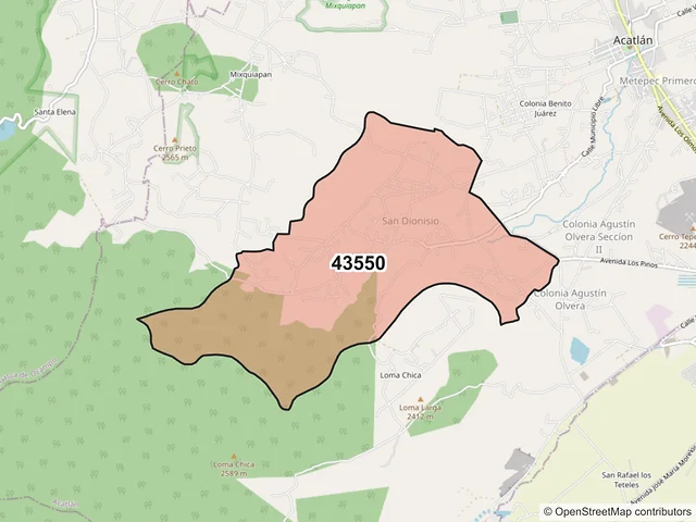 Mapa del código postal 43550, Acatlán, Hidalgo
