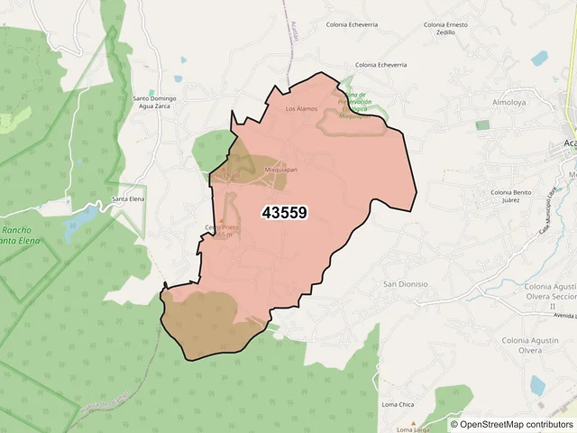 Mapa del código postal 43559, Acatlán, Hidalgo