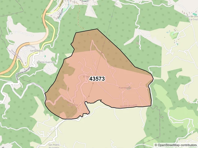 Mapa del código postal 43573, Omitlán de Juárez, Hidalgo