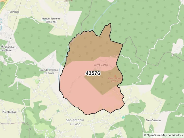 Mapa del código postal 43576, Omitlán de Juárez, Hidalgo
