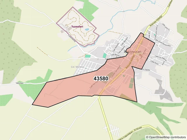 Mapa del código postal 43580, Epazoyucan, Hidalgo