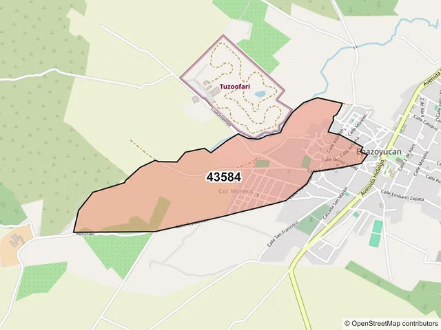 Mapa del código postal 43584, Epazoyucan, Hidalgo