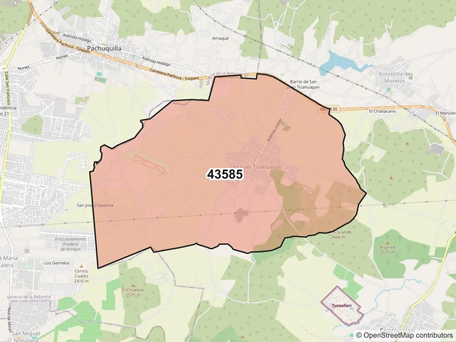 Mapa del código postal 43585, Epazoyucan, Hidalgo