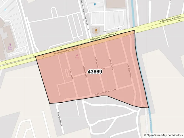 Mapa del código postal 43669, Tulancingo de Bravo, Hidalgo