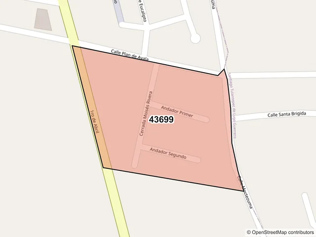 Mapa del código postal 43699, Tulancingo de Bravo, Hidalgo