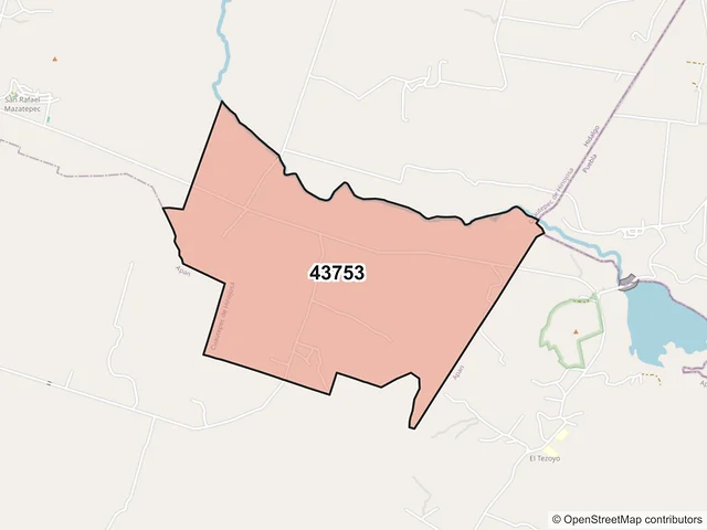 Mapa del código postal 43753, Cuautepec de Hinojosa, Hidalgo