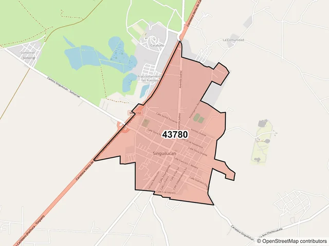 Mapa del código postal 43780, Singuilucan, Hidalgo