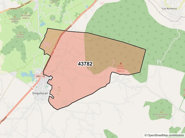 Mapa del código postal 43782, Singuilucan, Hidalgo