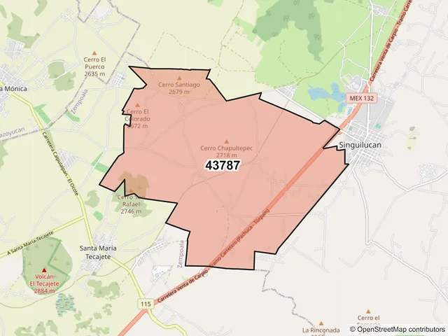 Mapa del código postal 43787, Singuilucan, Hidalgo