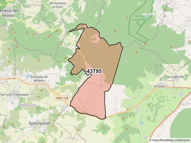 Mapa del código postal 43795, Singuilucan, Hidalgo